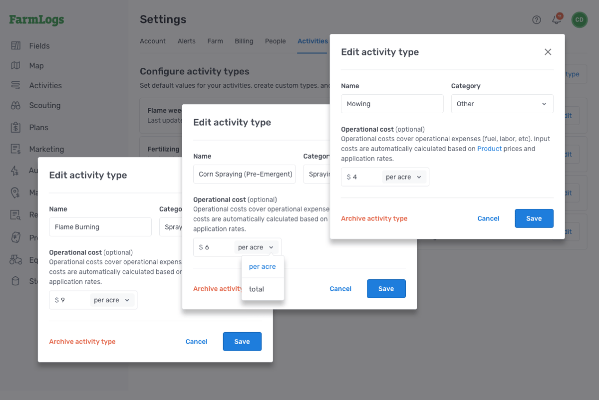 Configure custom activity types