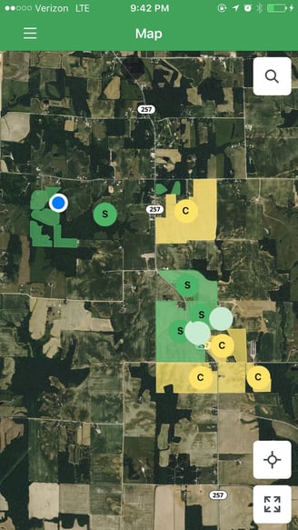 Field maps in Ethan's FarmLogs account