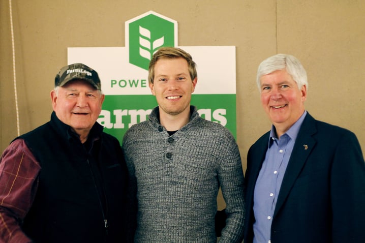 Secretary of Agriculture Sonny Perdue, Co-Founder & CEO of FarmLogs Jesse Vollmar, and Michigan Governor Rick Synder