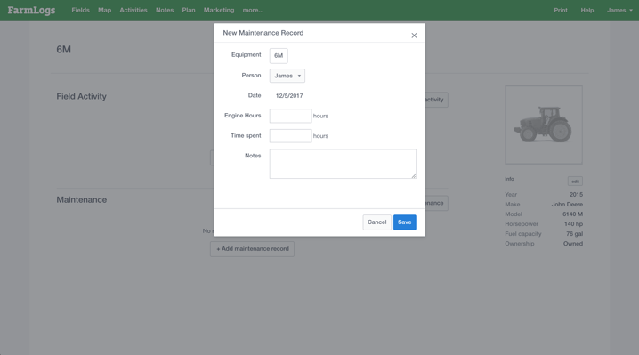 FarmLogs Equipment & Maintenance Records