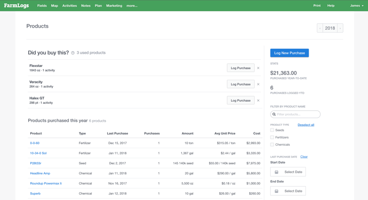 FarmLogs Product Purchases